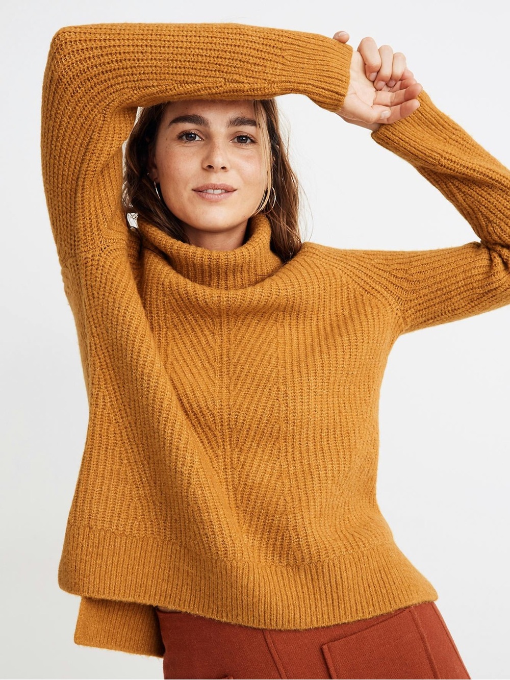Madewell Womens Small Chunky Knit Sweater Mustard Yellow Cowl Neck